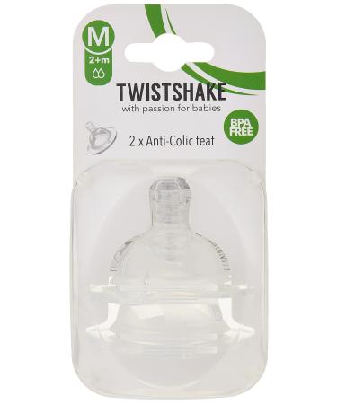 Twistshake Baby Anti-Colic Teats - Set of 2 (Medium Size) | Baby Bottle Teats with Breast Like Structure | Soft Silicone Baby Teat | BPA-Free Infants Milk Teat | Toddler Teats 2 Months+ | Transparent 2x Anti-Colic Teat Medium 2+ months