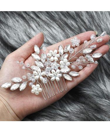 Silver Rhinestone Flower Bridal Hair Comb - Wedding Hair Side Comb for Brides & Bridesmaids - Elegant Hair Accessories - Buy Online on GoSupps.com