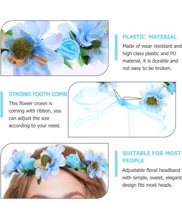Lurrose Flower Head Wreath Floral Crown Headpiece Flower Headband with Adjustable Ribbon for Party Wedding Festival Sky blue - Buy Online on GoSupps.com