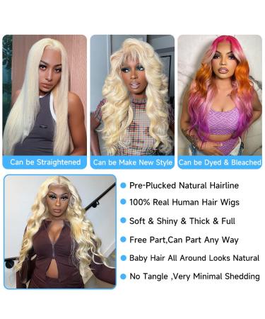 Manyisi 613 Blonde Body Wave 13x4 Lace Front Wig | Pre Plucked Brazilian Virgin Human Hair | 22 Inch 150% Density HD Lace Frontal Wig - Buy Online on GoSupps.com