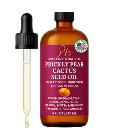 Pomberries Prickly Pear Seed Oil | 100% Pure Cold-Pressed & Unrefined Prickly Pear Oil for Face Skin & Hair Helps Improve the Look of Fine Lines & Wrinkles | 4 fl oz Glass Bottle