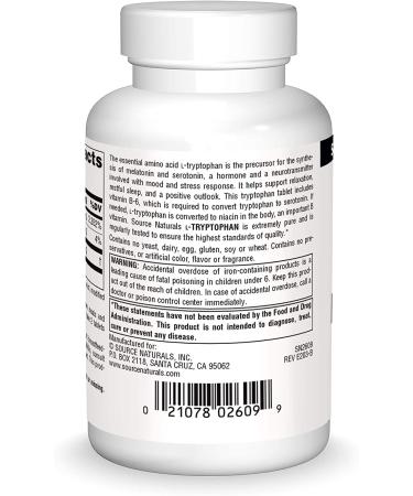 Source Naturals L-Tryptophan with Vitamin B-6 1000mg - Mood, Relaxation & Sleep Support - 60 Tablets - Buy Online on GoSupps.com