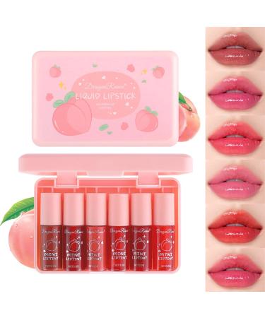 6 Colors Lip Tint Stain Set Korean Velvet Watery Moisturizing Lip Tint Mini Liquid Lipstick Set Natural Multi-Use Lip and Cheek Tint Long-Lasting High Pigment Vivid Color Lip Tint Makeup Peach