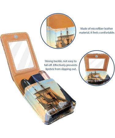 Leather Lipstick Case with Mirror - Mini Lip Gloss Organizer & Sailboat Design for International Shipping - Buy Online on GoSupps.com