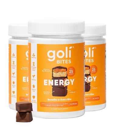 Goli Energy Bites - 90 Count - salted caramel chocolate flavor Guarana extract, Caffeine, Vitamins B6, B9 & B12 30 Count (Pack of 3)
