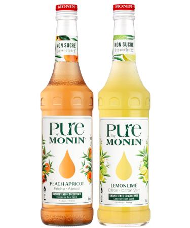 PURE by Monin Peach Apricot and Lime Lime For Sugar Free or Low Sweetened Drinks 2x70cl