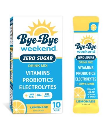 Bye-Bye Weekend Lemonade Drink Mix - Electrolytes  Probiotics  Vitamins for Liver & Gut - Goodbye Fatigue  Brain Fog - Zero Sugar 10 Count (Pack of 1)
