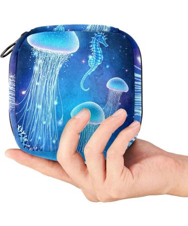 Menstruation Pad Bag with Zipper - Stylish Women's Napkin & Tampon Bags (Bright Jellyfish & Seahorses) - Buy Online on GoSupps.com
