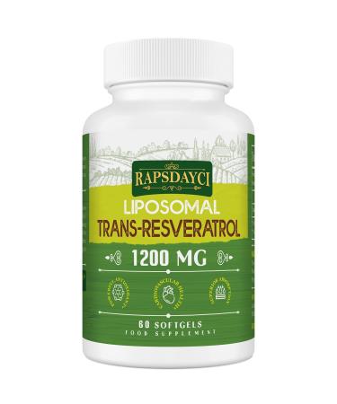 1200mg Liposomal Trans-Resveratrol 98% Pure Formula Trans Resveratrol Supplement 60 Softgels for Heart Skin and Anti-Aging Antioxidant Better Absorption 60 count (Pack of 1)