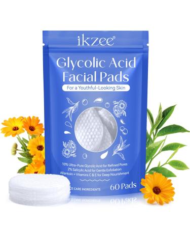 Glycolic Acid Pads Glycolic Acid Peel Pads with 10% Ultra Pure Glycolic + 2% Salicylic Acid Cleansing Pads for Face & Body with Vitamins B3 C & E Green Tea Calendula Allantoin - 60 Pads