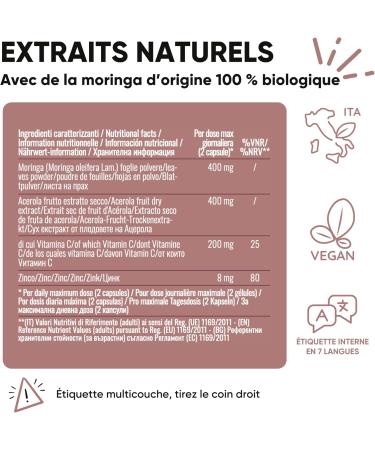 Bio Ac rola et Moringa - Suppl ment avec Vitamine C et Zinc pour renforcer le syst me immunitaire | Le seul avec Moringa | RedMoringa pour l'immunit | Fabriqu en Italie - 180 capsules v g tales 180 g lules - Buy Online on GoSupps.com