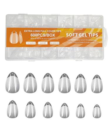 Short Nail Tips - 600PCS Half Matte Soft Gel Nail Tips Full Cover False Nails Tips Clear Acrylic Fake Nails Tips for Press On Nails Short 12 Size 600 PCS (600-Short-A) A Short