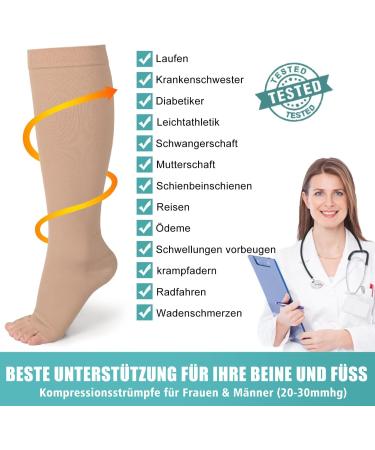 Evolyline Medical Compression Stockings for Men & Women | 20-30 mmHg Class 2 Thrombosis & Flight Socks | Support for Varicose Veins & Ankle | Beige M - Buy Online on GoSupps.com