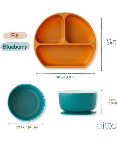 Silicone Suction Plate & Bowl Set 4 Pack 2 Plates 2 Bowls Silicone Baby Feeding Set Baby/Toddler Tableware Microwave Dishwasher Safe Divided Plate BPA Free (Blueberry Fig) - Buy Online on GoSupps.com