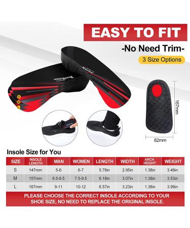 330+ lbs Plantar Fasciitis Insoles - High Arch Support Orthotic Inserts for Men & Women - Heel Pain Relief - Heavy Duty Support for Walking & Running - Black/Red - Size L (Men's 9-11, Women's 10-12) - Buy Online on GoSupps.com