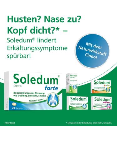 Soledum Capsules Forte | 20 Cold Capsules with Cineole for Respiratory Inflammation & Bronchitis Relief - Buy Online on GoSupps.com