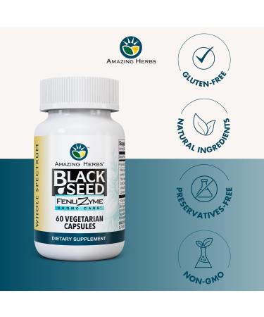 Amazing Herbs Black Seed Fenuzume Bronc-Care, Vegetarian Capsules - Gluten-Free, Non-GMO, Vegan, Enhances Immune Response, Improves Allergic Conditions & General Well-Being - 60 Count - Buy Online on GoSupps.com