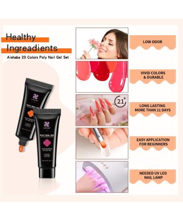 Aishaba 20 Colors Poly Nail Gel Kit - Rainbow Nail Extension Set for Manicure at Home - Buy Online on GoSupps.com