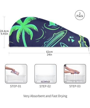 Green Shark Coconut Palm Hair Towel 2 Pack Super Absorbent Quick Dry Hair Turbans with Button Wrap for Women & Girls | International Shipping - Buy Online on GoSupps.com