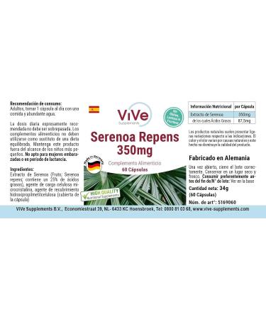 Saw Palmetto Extract 350 mg - 60 Vegan Capsules | 25% Fatty Acids | Quality Supplement from Germany - ViVe - Buy Online on GoSupps.com