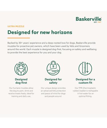 Baskerville Ultra Muzzle Size 1 - Patented Dog Muzzle for Safe Snouts | Pant Eat Drink Comfortably | Ideal for Small Dogs | Prevent Biting & Wild Animal Browsing - Buy Online on GoSupps.com