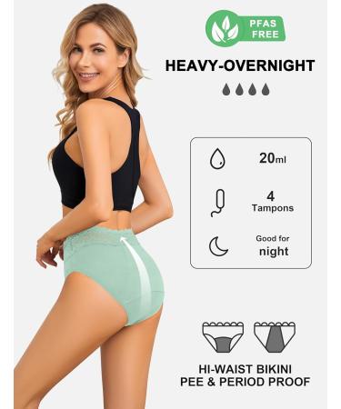 Leovqn Lace Trim Period Pants for Women | Heavy Flow Menstrual Underwear | Leakproof Postpartum Briefs M | Black/Mint Green/Nude - Buy Online on GoSupps.com