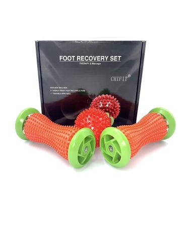ChiFit Foot Roller Massage Ball , Reflexology Foot Massager Tool, Plantar Fasciitis Relieve Diabetic Neuropathy ,Acupressure Trigger Point Therapy , Heel Arch Arthritis ,2 Rolles and 1 Spiky Ball