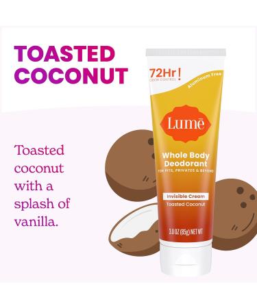 Lume Natural Deodorant - Underarms and Private Parts - Aluminum Free, Baking Soda Free, Hypoallergenic, and Safe For Sensitive Skin - 3oz Tube (Toasted Coconut) Coconut 3 Ounce (Pack of 1) - Buy Online on GoSupps.com