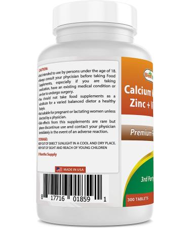 Best Naturals Calcium Magnesium Zinc with Vitamin D3 - 300 Tablets - Buy Online on GoSupps.com