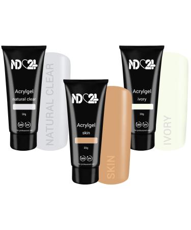 Poly Acrylic Gel Tube Set French - Clear + Skin + Ivory (3 x 30g)