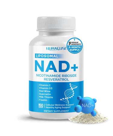Liposomal NAD+ Trans-Resveratrol with Red Wine Milk Thistle Quercetin Fisetin - Healthy Aging Support - Made and Tested in The USA 150 count (pack of 1)