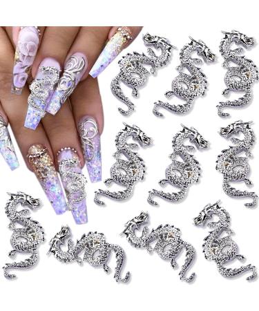 3D Alloy Dragon Nail Charms Retro Silver Dragon Charms for Nails Chinese Zodiac Dragon Nail Art Charms Metal Nail Charm Nail Jewels For Nail Art Decoration DIY Nail Accessories Nail Supplies 10pcs/set