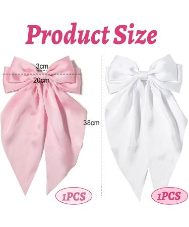 Kinretixia 2 Pieces Hair Bow Clips for Women Large Satin Hair Bows Long Tail Alligator Clips Big Hair Bow Girls Hair Pink/White - Buy Online on GoSupps.com