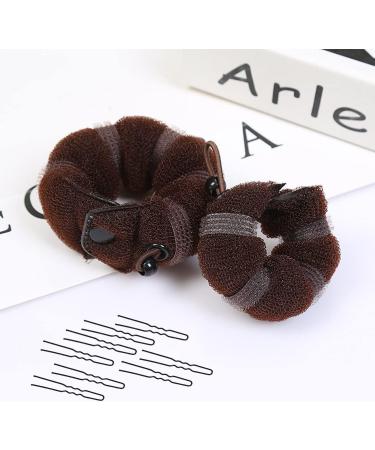 2 Pcs Bun Makers for Hair Brown Sponge Donut Ring Styler Bun Makers Easy Bun Makers Tool with Snaps and Hair band DIY Bun Styling 2 Sizes with 20 Pcs U-Clips. - Buy Online on GoSupps.com
