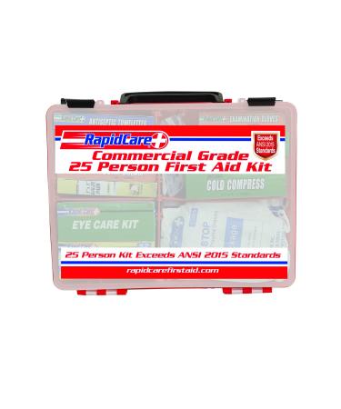 Rapid Care First Aid 839-1-12AN Premium Commercial Grade 25 Person First Aid Kit, Exceeds OSHA/ANSI 2015 Standards, in Detachable Wall Mountable Poly Case Exceeds OSHA / ANSI Z308.1-2015