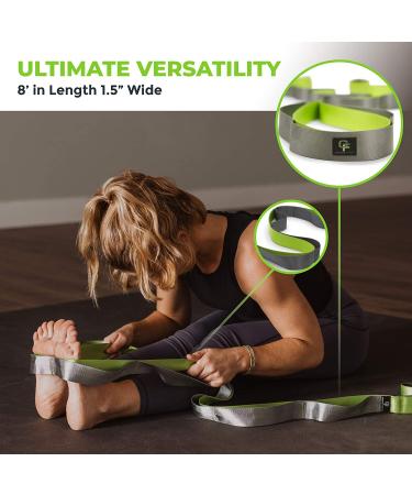 Gradient Fitness 12 Loop Stretching Strap | 8ft Multi-Loop Yoga Strap with Neoprene Handles for Physical Therapy & Leg Stretches - Green/Grey - Buy Online on GoSupps.com