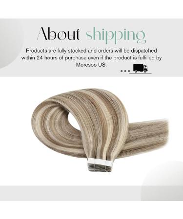 Moresoo Human Hair Tape in Extensions 18 Inch Light Brown Highlighted with Blonde - 20pcs 50g 9AP60 - Buy Online on GoSupps.com