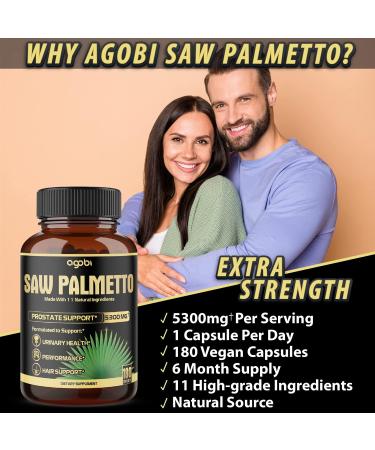 11-in-1 Saw Palmetto Capsules - 5300mg w/ Ashwagandha, Turmeric & More - Prostate & Hair Support - 180ct - Buy Online on GoSupps.com