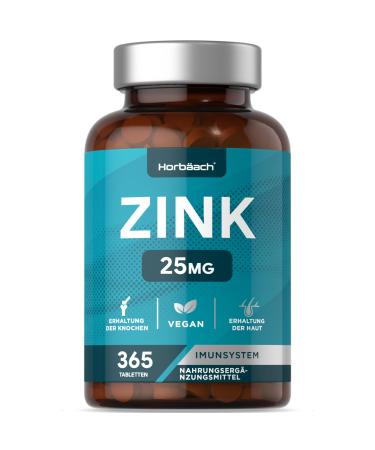 Zinc tablets high dose 25mg | 365 vegan tablets | Zinc supplement | Immune system booster for men and women | by Horbaach
