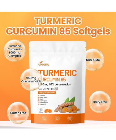 VivoNu Turmeric Curcumin Supplement with Black Pepper Capsules 1000mg Pure Turmeric Curcumin 95% Curcuminoids Softgels Enhanced Absorption Joint Support Non-GMO Gluten-Free - Buy Online on GoSupps.com