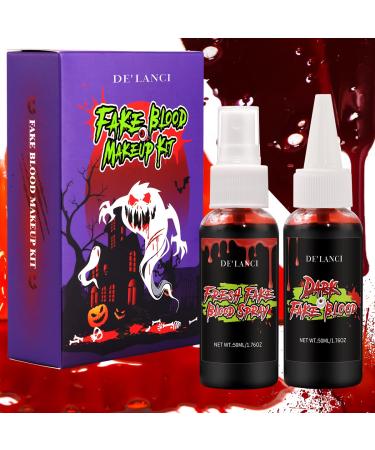 Fake Blood Set Fake Blood Spray Splatter for Halloween Makeup Kit Dark Faked Blood+Bright Fresh Spray Splatter Fake Blood Makeup for Clothes Cosplay Zombie Vampire