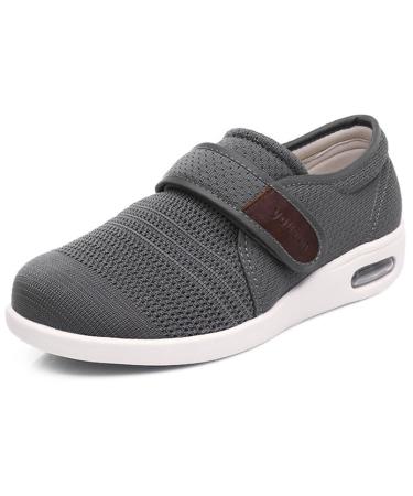 YSDQ Diabetic Shoes Men's Wide Width Shoes with Adjustable Breathable Lightweight Non-Slip Air Cushion Diabetic Edema Sneakers for Elderly Swollen Feet Edema 45EU Grey
