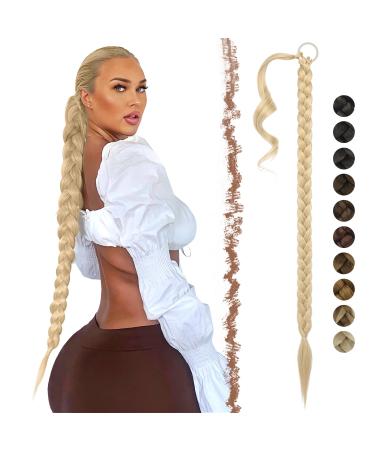 Fine braid extensions ponytail extension with hair tie 85 cm long ponytail braid braids art hair hair extension braid hair part for women blonde & ashblond mixed 85 cm blonde & ashblond