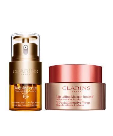 Clarins V-Facial Wrap Face Mask and Double Serum Eye Bundle | Depuffing Face Mask | Anti Aging Eye Cream | Visibly Smooths Firms Hydrates and Revitalizes for More Youthful-Looking Eyes in 7 Days*