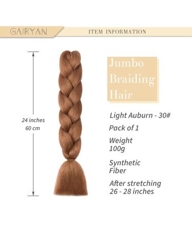Buy Gairyan Jumbo Braids Extensions - 100g Ombre Synthetic Braiding Hair (60cm Light Auburn) for Box Crochet Braids - International Shipping Available - Buy Online on GoSupps.com