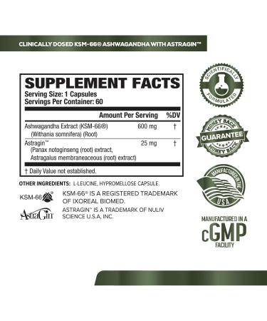 KSM-66 Ashwagandha Root Extract - 5% Withanolides | Natural Stress Relief, Cognitive Function, Vitality, Mood Support | 60 Veg Caps - Buy Online on GoSupps.com