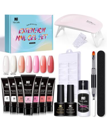 Layhou Nail Extension Gel Set Nail Strengthen Gel UV/LED Nail Lamp Nail Dryer Base Coat Top Coat with Nail Brush Nail File Nail Clip Manicure Tools (#4)
