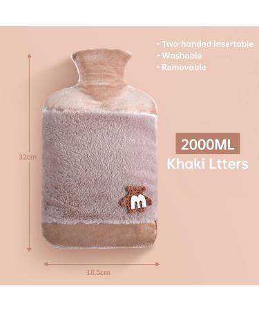 Khaki 1.8L Large Rubber Hot Water Bottle with Cover for Menstrual Cramps & Pain Relief - Hot Water Bottle for Neck, Shoulder, Back, Stomach, Hands & Feet - Buy Online on GoSupps.com