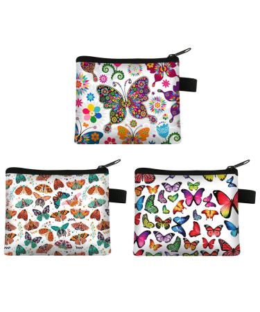 JKJF 3 pieces canvas mini zipper bags mini wallet bags small cosmetic bag for coins money cards headset keychain cosmetics - style 2 colorful