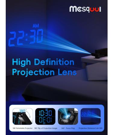 Mesqool Digital Projection Alarm Clocks for Bedrooms Large LED Display 180° Rotatable Projector 5 Level Dimmer USB - Blue Digits & Blue Projection - Buy Online on GoSupps.com